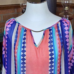 Daniel Rainn Sheer Multicolor Blouse Size L